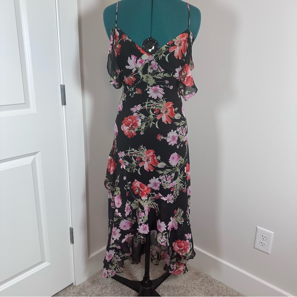 Speechless Black Asymmetrical Dress with Floral Design Y2K Fairy Grunge Size XS